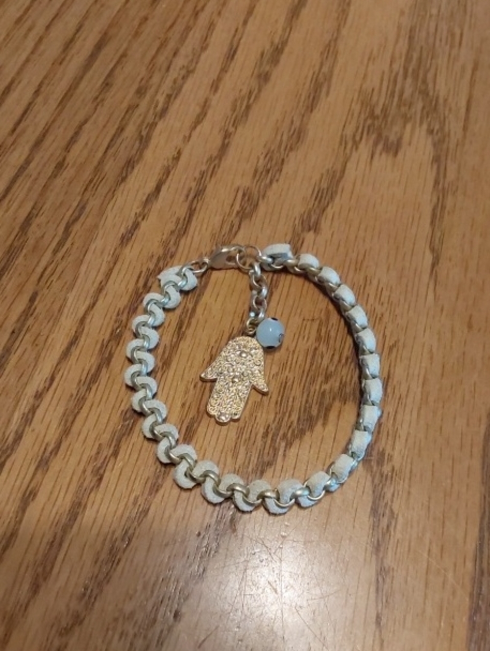 Gold Hamsa Charm Bracelet with White Chain